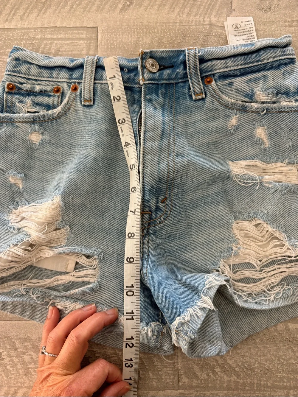Abercrombie and Fitch Light Blue Distressed High-Waist Denim Shorts Size 24
